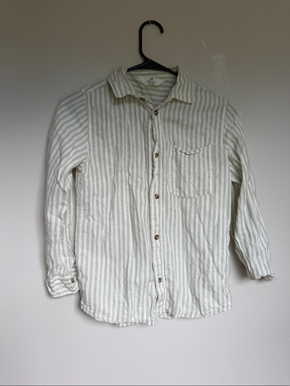 Boy's H&M Linen Long-Sleeve Shirt - Cream Green